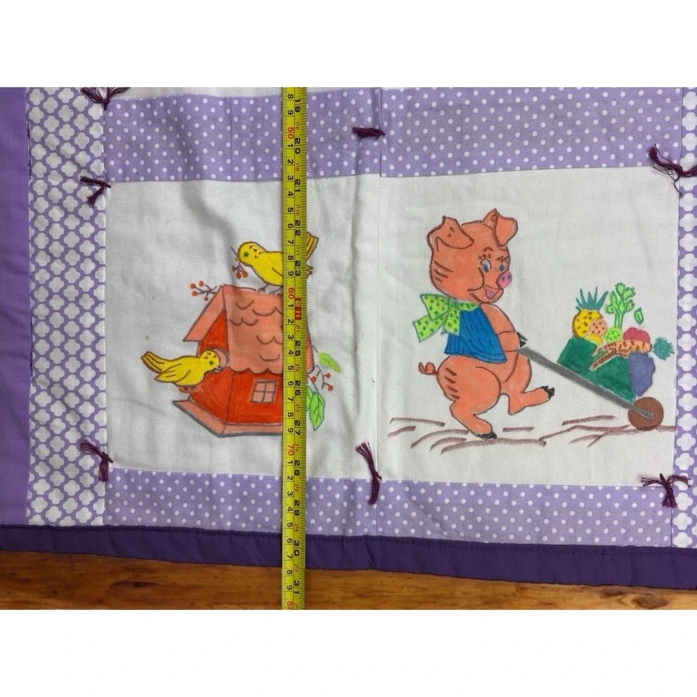 VTG Handmade‎ Baby Quilt Hand Embroidery Farm Animals And Birds 30